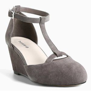Torrid Grey Suede Mary Jane Mini Wedge